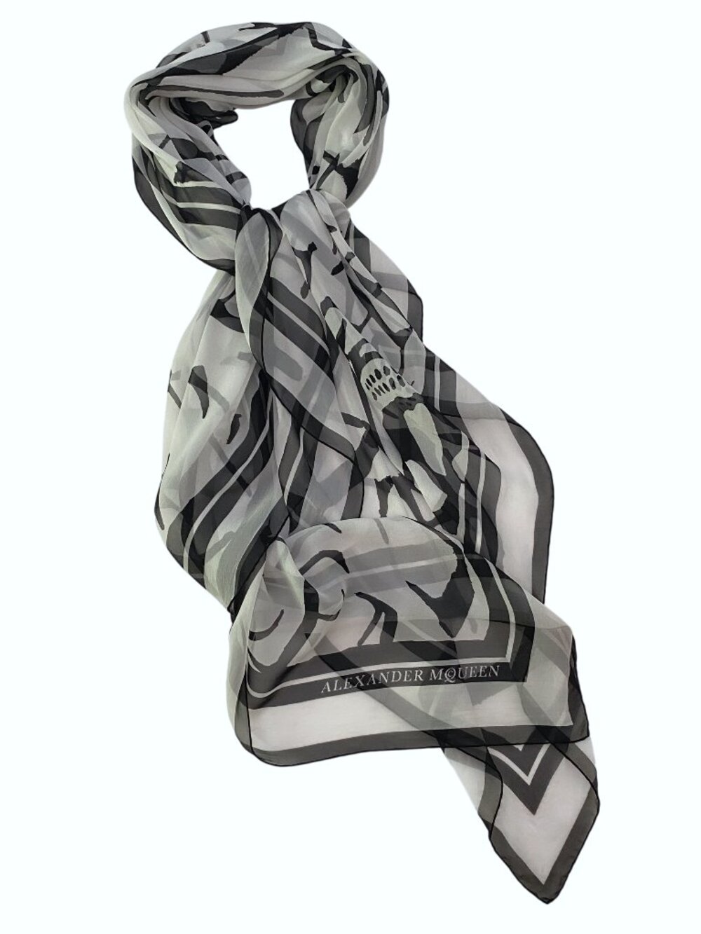 Alexander McQueen Silk Scarf w/ Skulls and Letters
